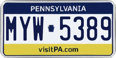 PA license plate MYW5389