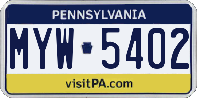 PA license plate MYW5402