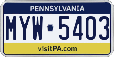PA license plate MYW5403