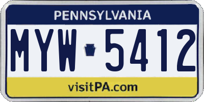 PA license plate MYW5412