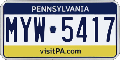 PA license plate MYW5417