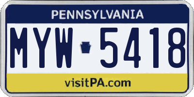 PA license plate MYW5418