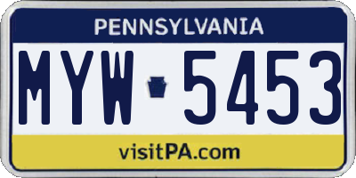 PA license plate MYW5453