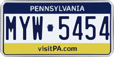 PA license plate MYW5454