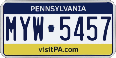 PA license plate MYW5457