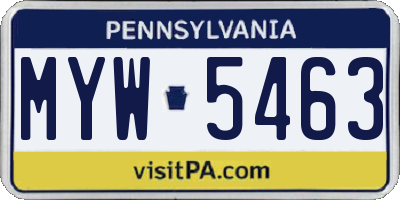 PA license plate MYW5463