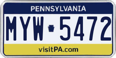 PA license plate MYW5472