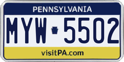 PA license plate MYW5502