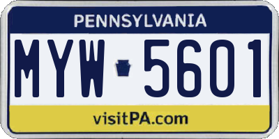 PA license plate MYW5601