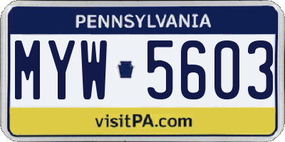 PA license plate MYW5603