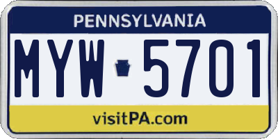 PA license plate MYW5701