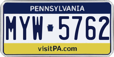 PA license plate MYW5762
