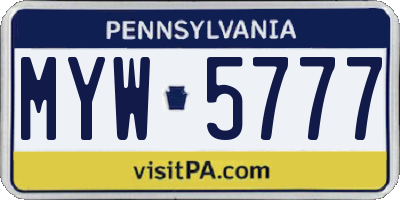 PA license plate MYW5777