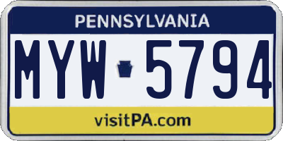 PA license plate MYW5794
