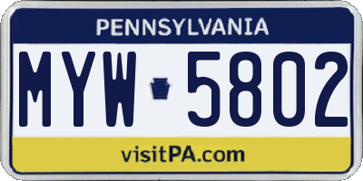 PA license plate MYW5802