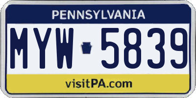 PA license plate MYW5839