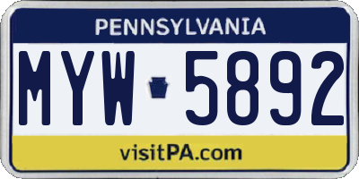 PA license plate MYW5892