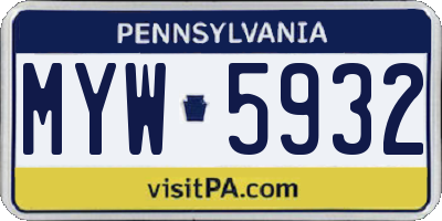 PA license plate MYW5932