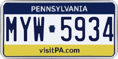 PA license plate MYW5934