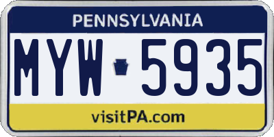 PA license plate MYW5935