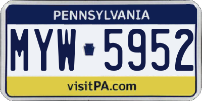 PA license plate MYW5952