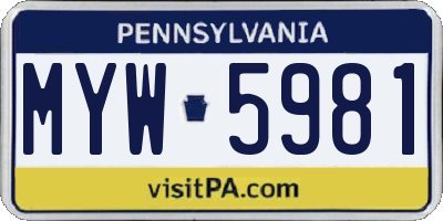 PA license plate MYW5981