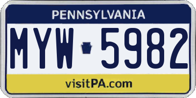 PA license plate MYW5982