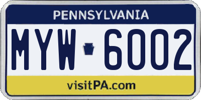 PA license plate MYW6002