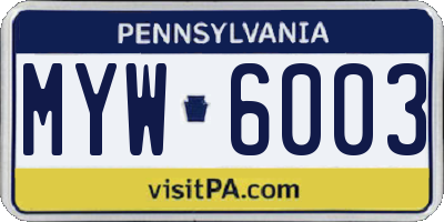 PA license plate MYW6003