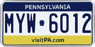 PA license plate MYW6012