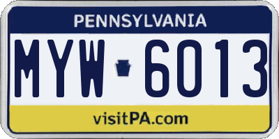 PA license plate MYW6013