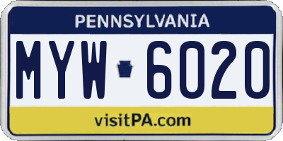 PA license plate MYW6020