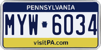 PA license plate MYW6034