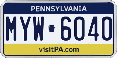 PA license plate MYW6040