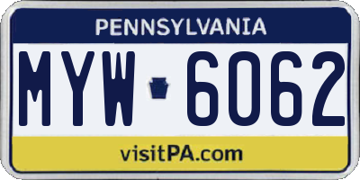 PA license plate MYW6062