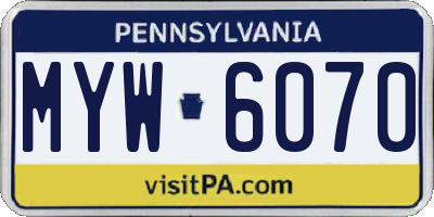 PA license plate MYW6070