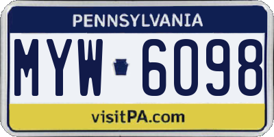 PA license plate MYW6098
