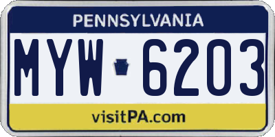 PA license plate MYW6203