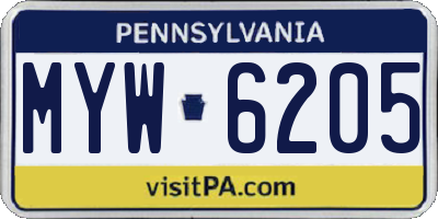 PA license plate MYW6205