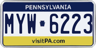PA license plate MYW6223