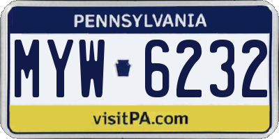 PA license plate MYW6232
