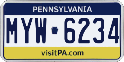 PA license plate MYW6234