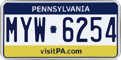 PA license plate MYW6254