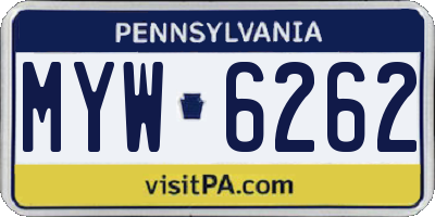 PA license plate MYW6262
