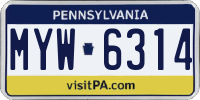 PA license plate MYW6314