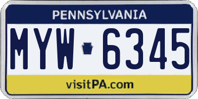 PA license plate MYW6345