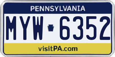PA license plate MYW6352