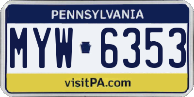 PA license plate MYW6353