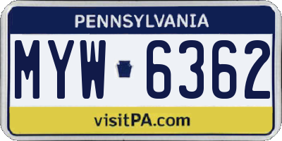 PA license plate MYW6362