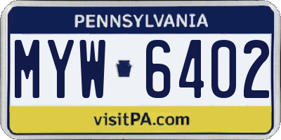 PA license plate MYW6402